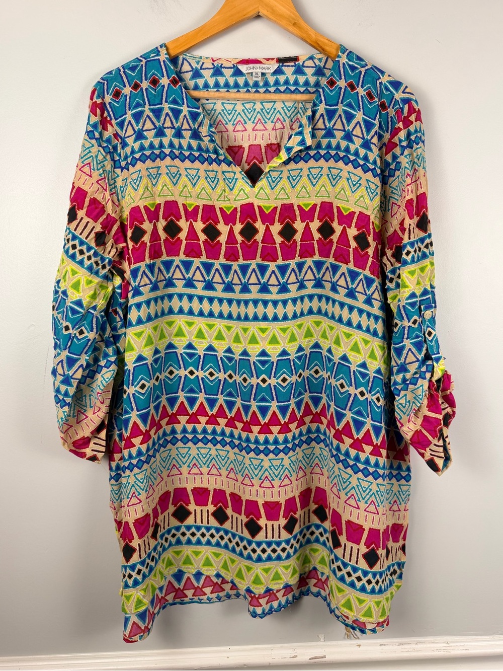 John mark 100% silk bold printed tunic top size XL